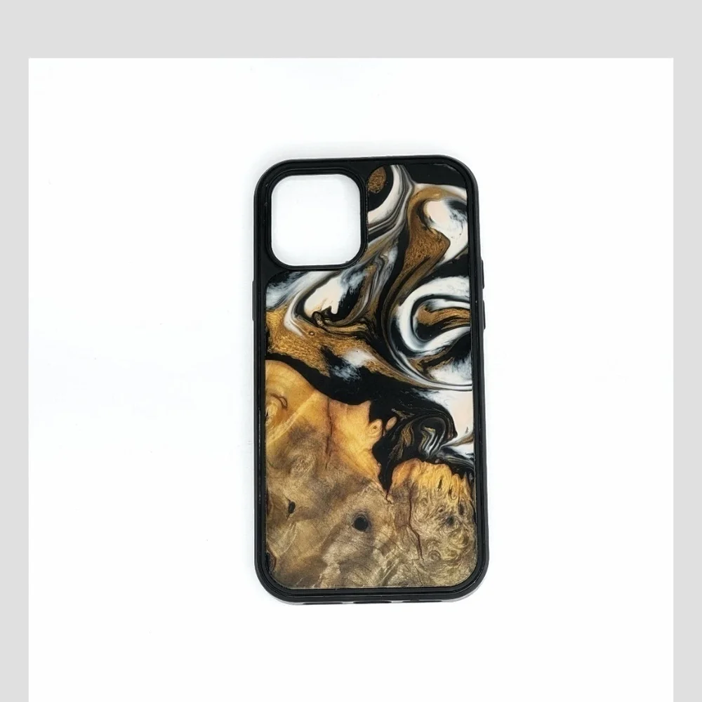 Carved iPhone 12 Pro Case (3) One Of A Kind Burl Wood Epoxy Resin Carved Magnet